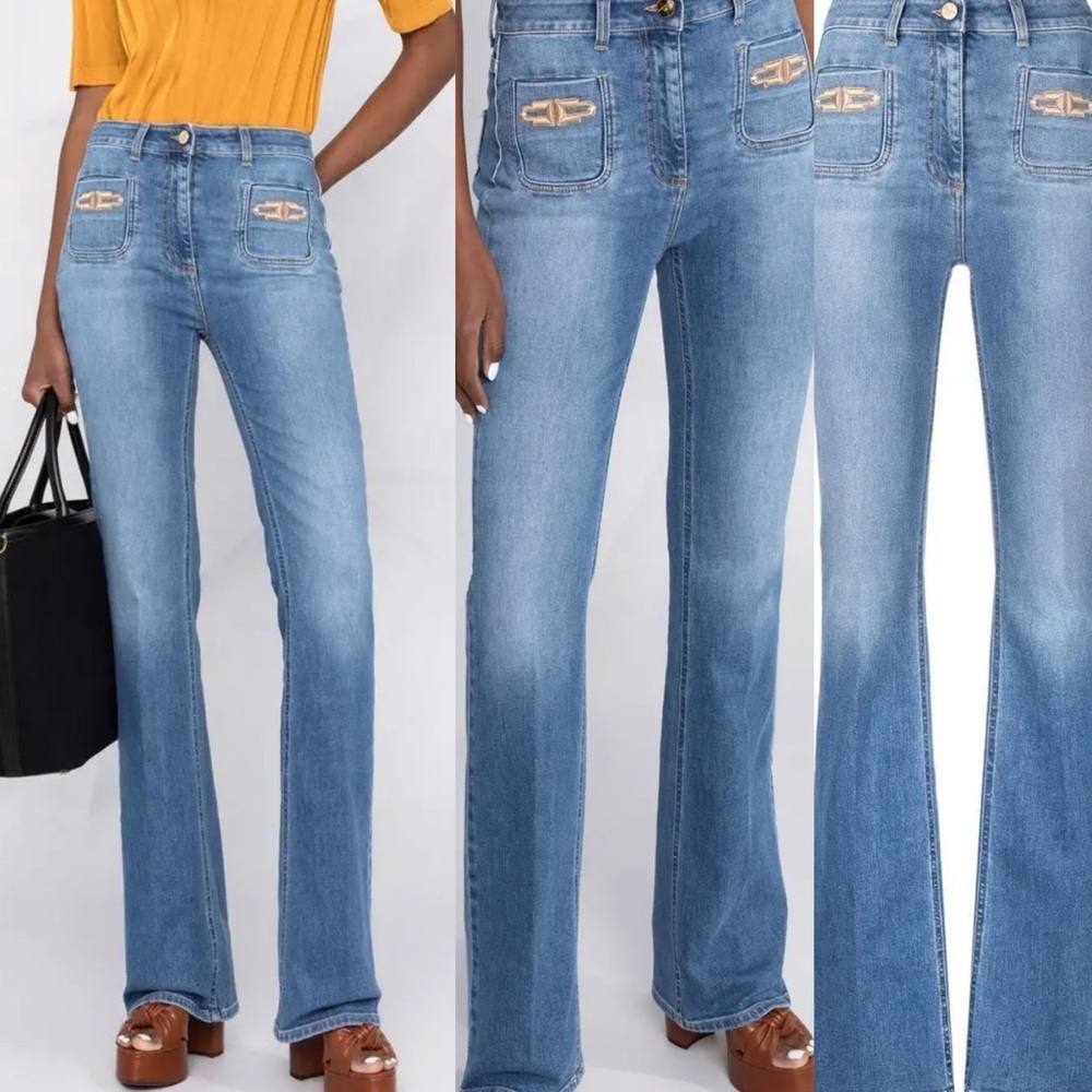 ELISABETTA FRANCHI Logo Plaque Bootcut Jeans sz 28
